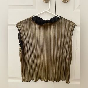 Metallic Pleated Shell Top - Shimmery Olive Gold